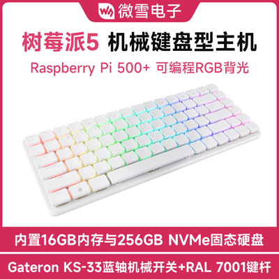微雪树莓派5一体式机械键盘RaspberryPi500+便携电脑主机