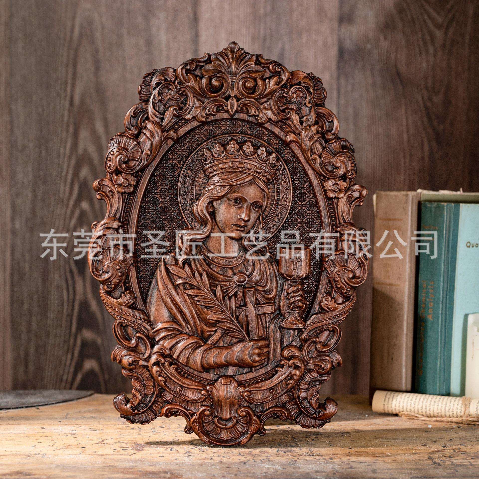 跨境东南亚花边圣芭芭拉圣人圣像摆件独特木制品墙壁装饰厂家直销