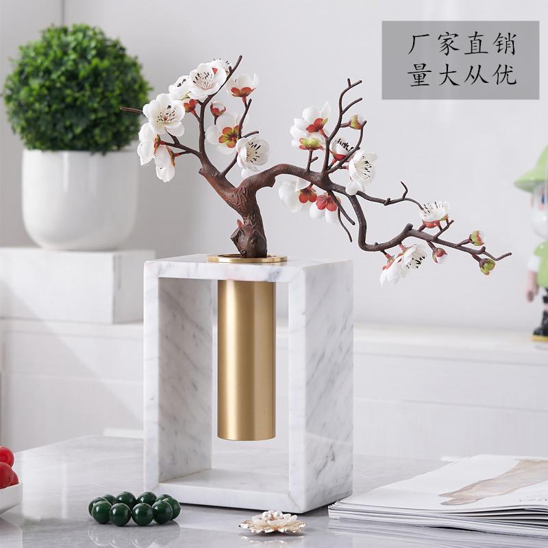 现代简约大理石花瓶不锈钢创意摆件客厅干花器皿玄关酒柜装饰品