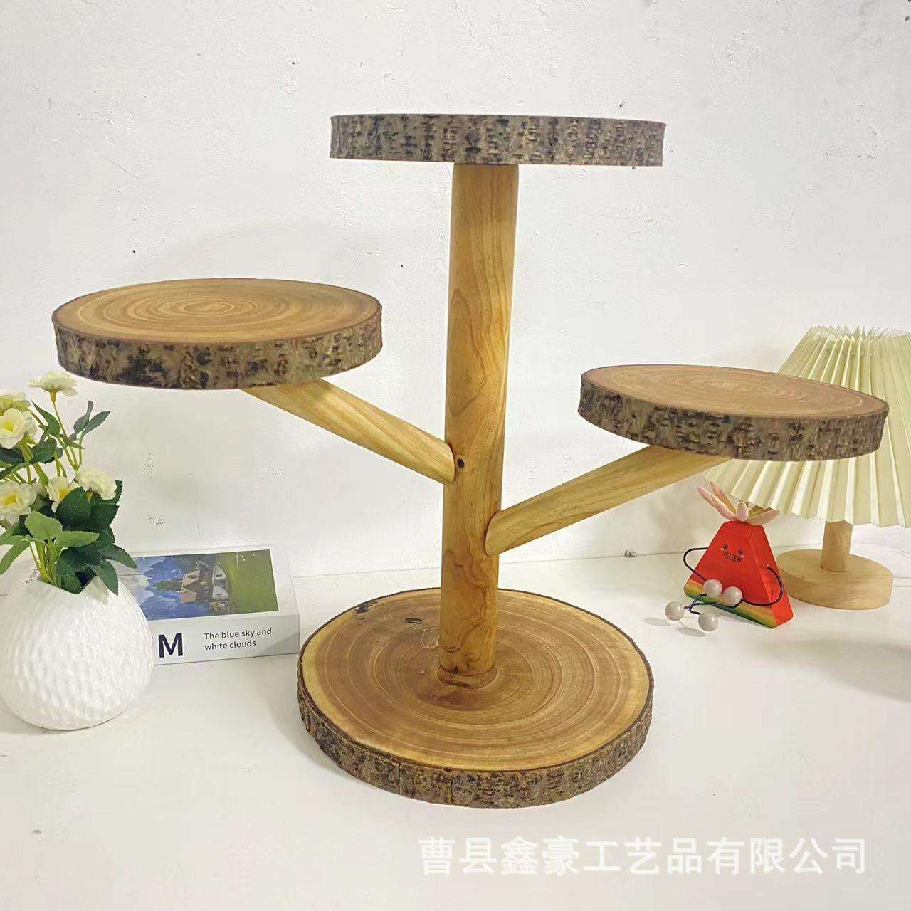 蛋糕展架原木落地花架实木阳台客厅阶梯置物架花盆花架子折叠