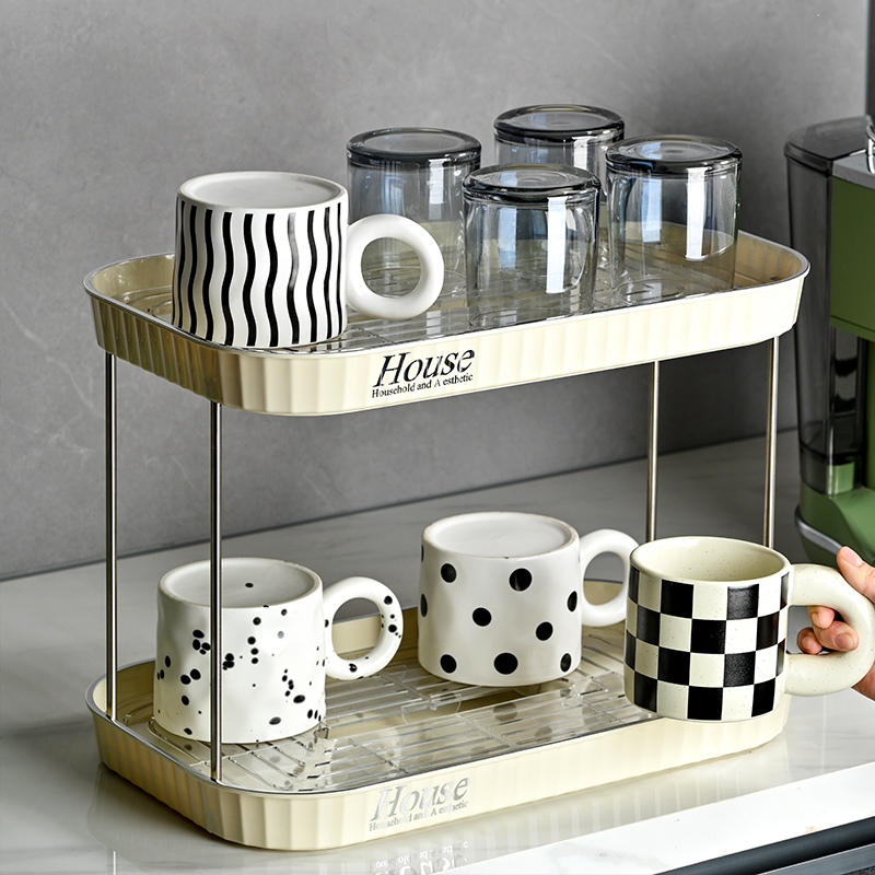 杯子收纳置物架桌面放水杯咖啡器具托盘家用茶杯架双层沥水杯架子