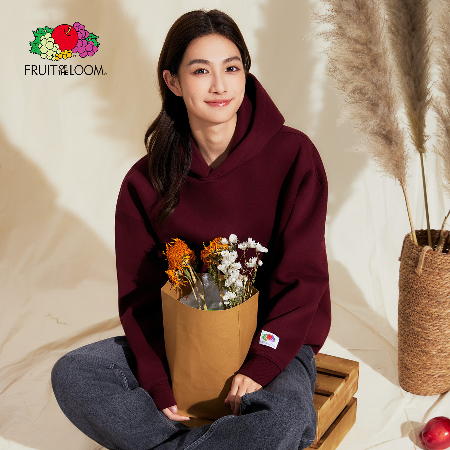 「鲜果布衣·新年红年衣」女款冬季新品烫画加绒卫衣休闲美式外套