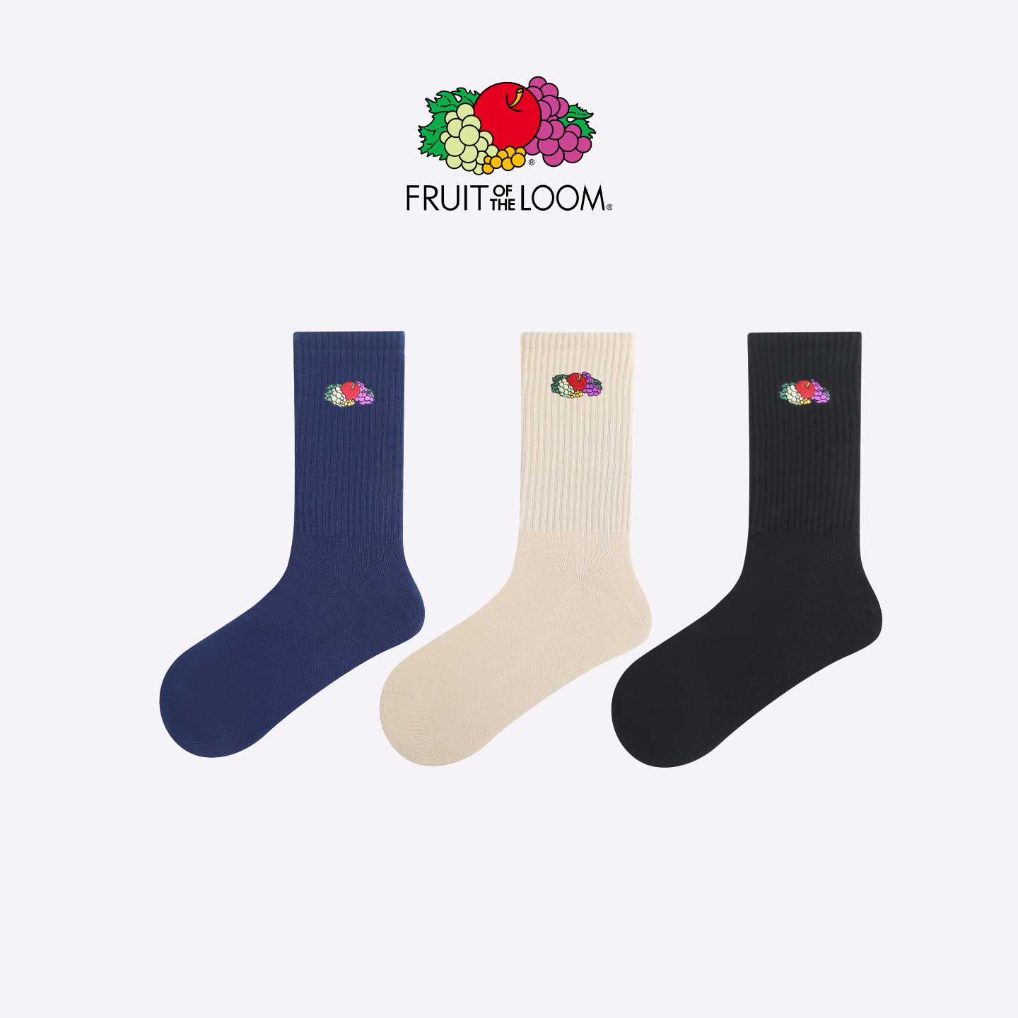 「鲜果布衣·刺绣工艺」中筒袜男女休闲学院风春季运动潮流棉袜子