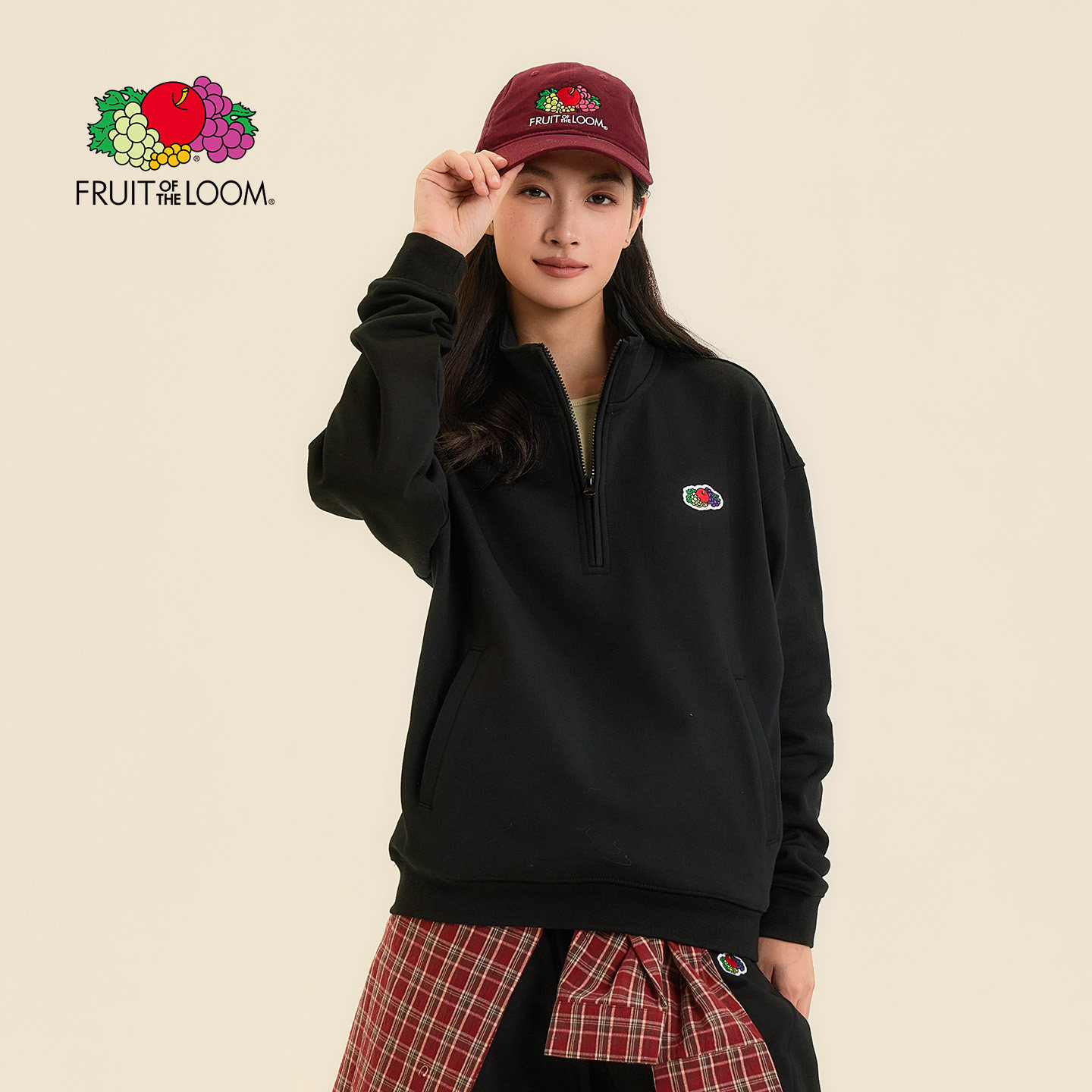 「鲜果布衣·新品上市」2026春季男女卫衣加厚纯棉半拉立领套头衫