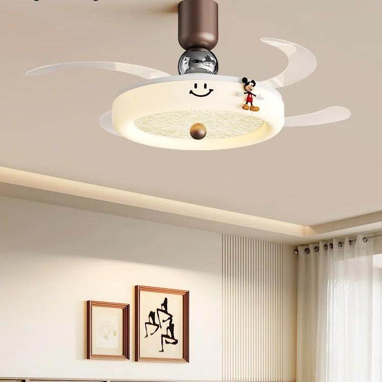 卧室隐形风扇灯复古奶油风2025新款卡通儿童房餐厅静音吊扇灯