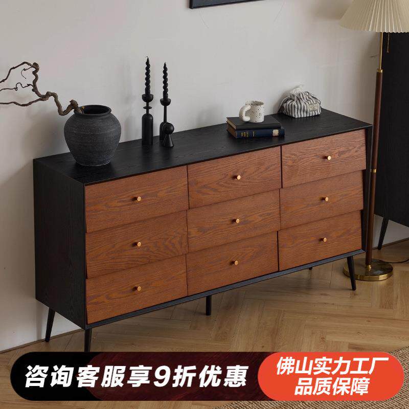 中古风实木九斗柜床尾收纳储物柜客厅复古餐边柜抽屉玄关柜