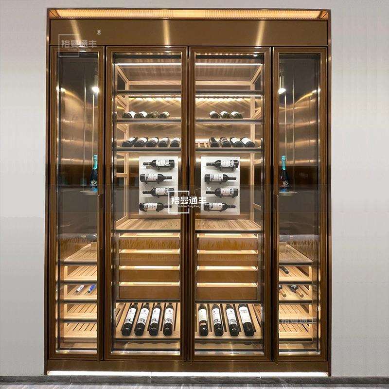 地下室整体酒窖工程嵌入式红酒柜展示柜不锈钢靠墙酒柜餐厅柜立柜