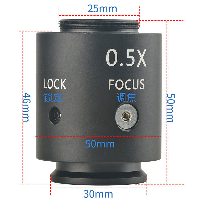 批发0.5X三目微镜接口30mm安装接口25mm相机接口可调焦