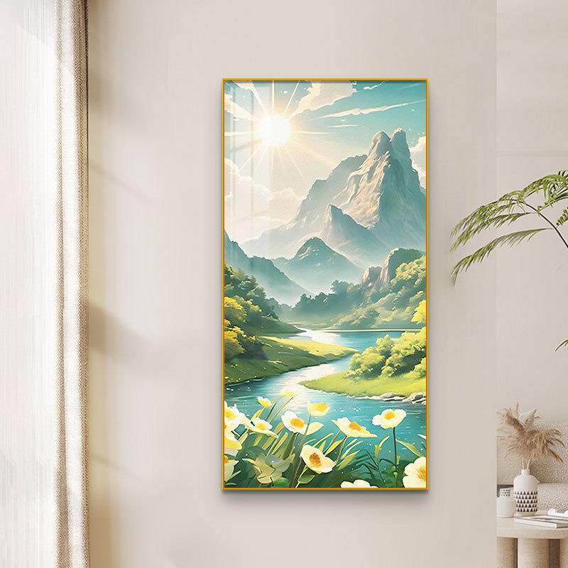 日出东方挂画玄关入户走廊过道装饰画奶油风日照金山水画客厅壁画