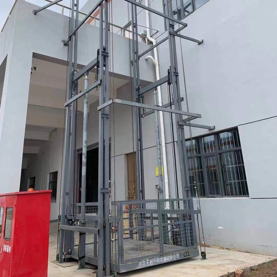 济南天越小型电动液压固定导轨升降平台厂房简易液压货梯