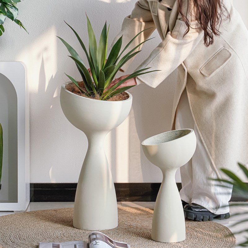 创意小蛮腰花盆客j厅商场轻奢欧式高级感落地高脚花器个性软装摆