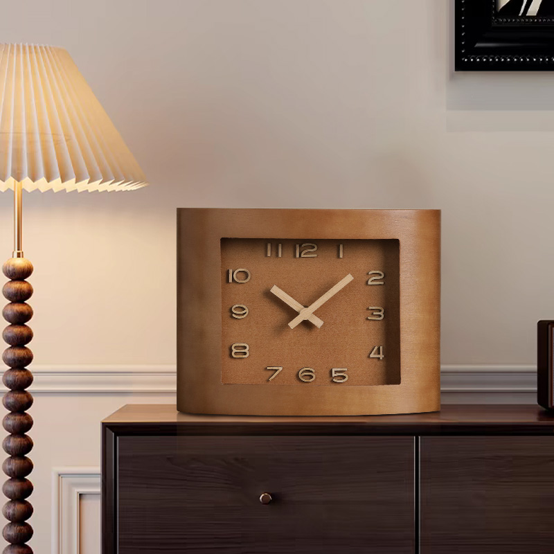 简约复古实木座钟客厅卧室家用静音时钟桌K面床头柜轻奢装饰品摆