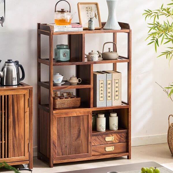 新中式实木胡桃木博古架小型茶室茶柜茶叶置物矮柜客厅茶具收纳架