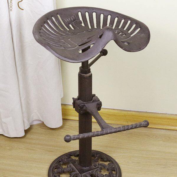 弘可铸铁艺复古怀旧工业风酒吧凳高脚台椅子旋转升降可调无靠背
