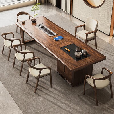 南美胡桃木实木茶台高端轻奢办公C室茶桌椅组合家用客厅大板茶桌