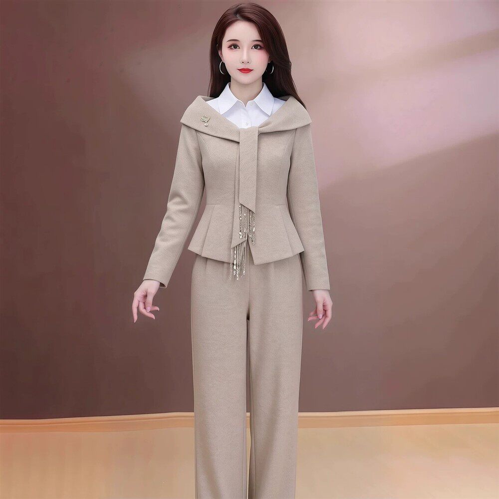 今年流行爆款时尚套装女2026秋季新款妈妈装遮肚子修身显瘦两件套