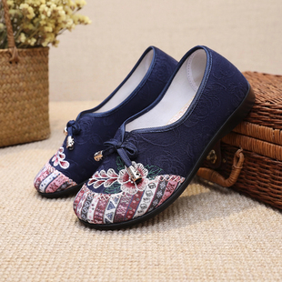 锦世源春季新款绣花鞋软底软面一脚蹬平底单妈妈鞋老北京女士布鞋