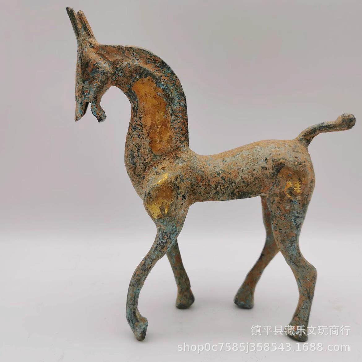 仿古老物件真品青铜器鎏金马工艺品摆件古玩收藏送礼博古架装饰品
