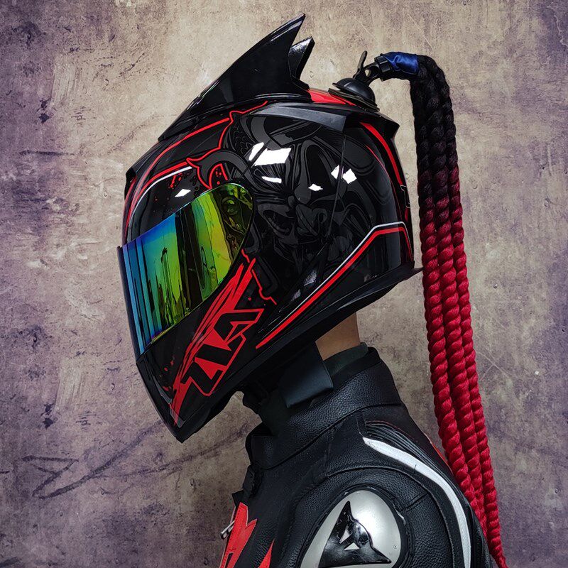 AIS艾狮电动自行车头盔男女个性犄角脏辫全盔四季蓝牙冬季头灰