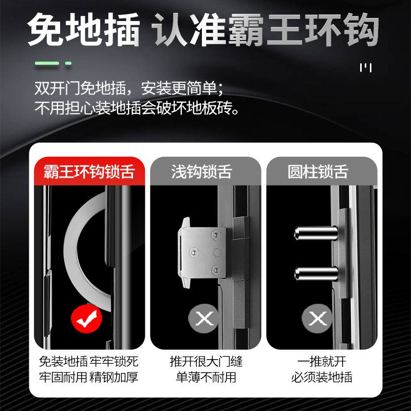 玻璃门锁人脸识别刷脸智能锁办公室指纹密码锁无框单双开门免打孔