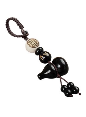 天然黑曜石葫芦吊坠汽车钥匙扣挂件六字真言创意平安符男女包挂饰