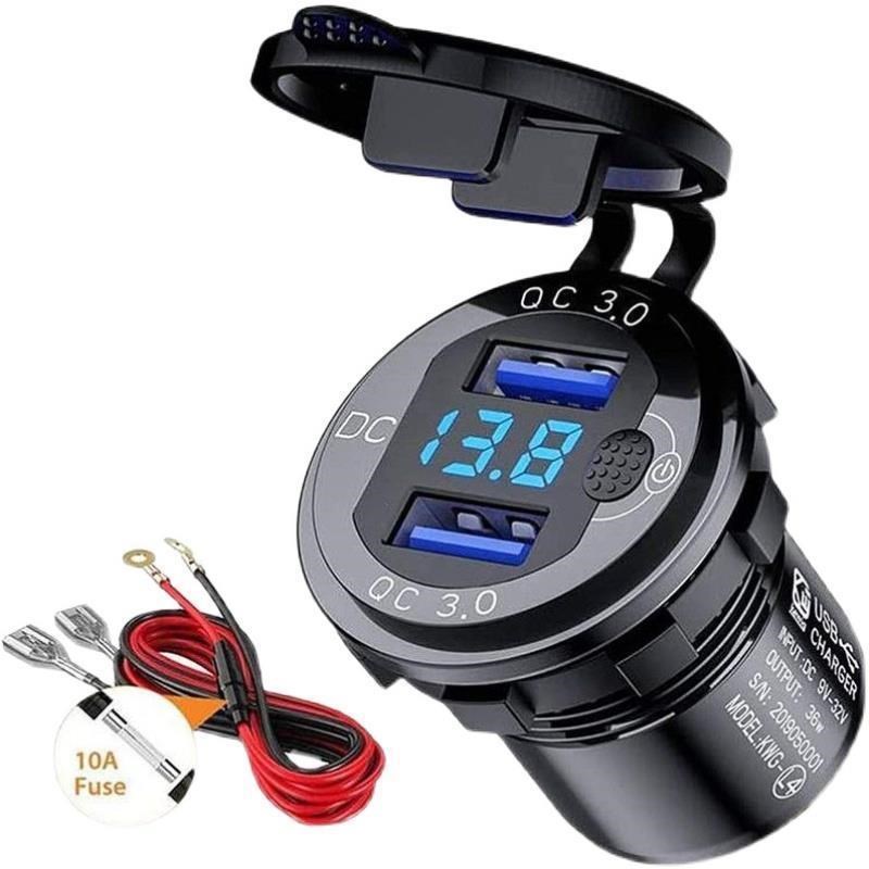 踏板摩托车车载USB充电器12v转5V智能手机防水快充加改装转换接口