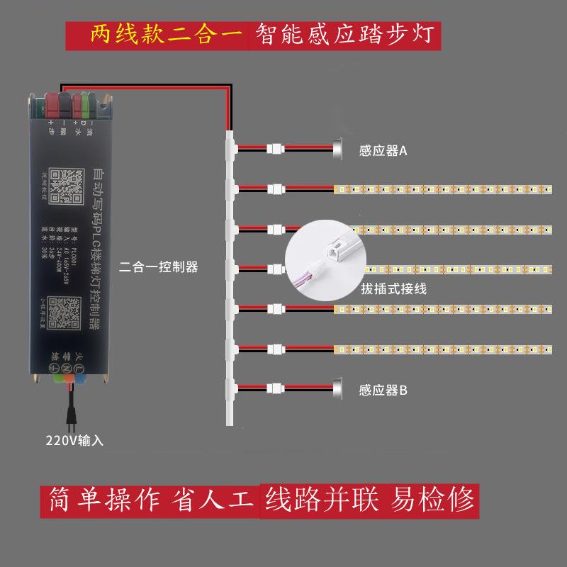 新款PLC两线网红升级人体光电感应灯智能led灯流水追逐踏步台阶灯