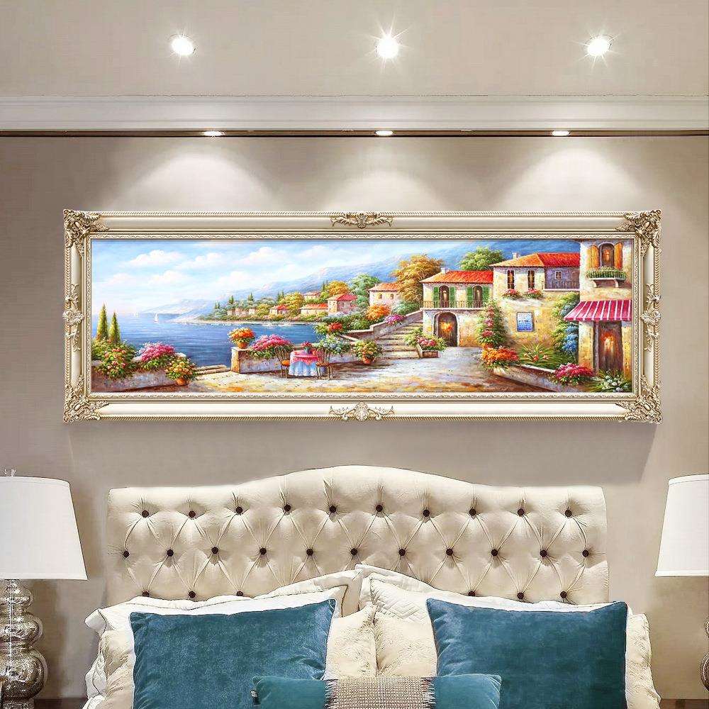 床头装饰画 地中海风景油画 轻奢客厅背景壁画 大气欧式挂画