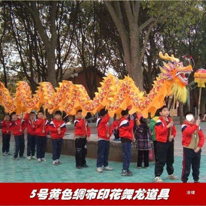 5号中小学生儿童舞龙舞狮道具绸缎布龙舞龙灯服装龙头9节钢丝圈龙