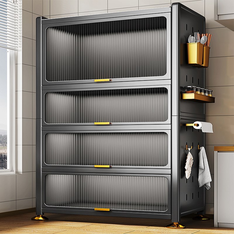 厨房落地置物架多功能碗锅t微波炉收纳柜多层带门橱菜篮储物餐边