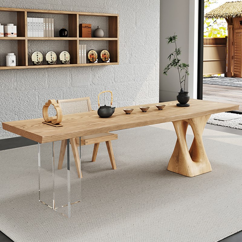 现代简约原木风实木茶桌椅组合办公室茶几K茶台白蜡木大板桌泡茶