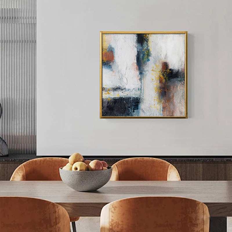 跨境热销北欧色块抽象手绘油画金色复古PS框客厅挂画餐厅装饰画