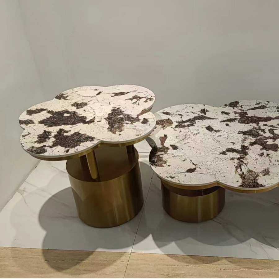 设计师轻奢雪花石异形茶几组合客厅金属不锈钢大理石云朵奢石茶几