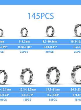 跨境 145pcs盒装304不锈钢快速固定,卡箍喉箍抱箍管卡组合套装