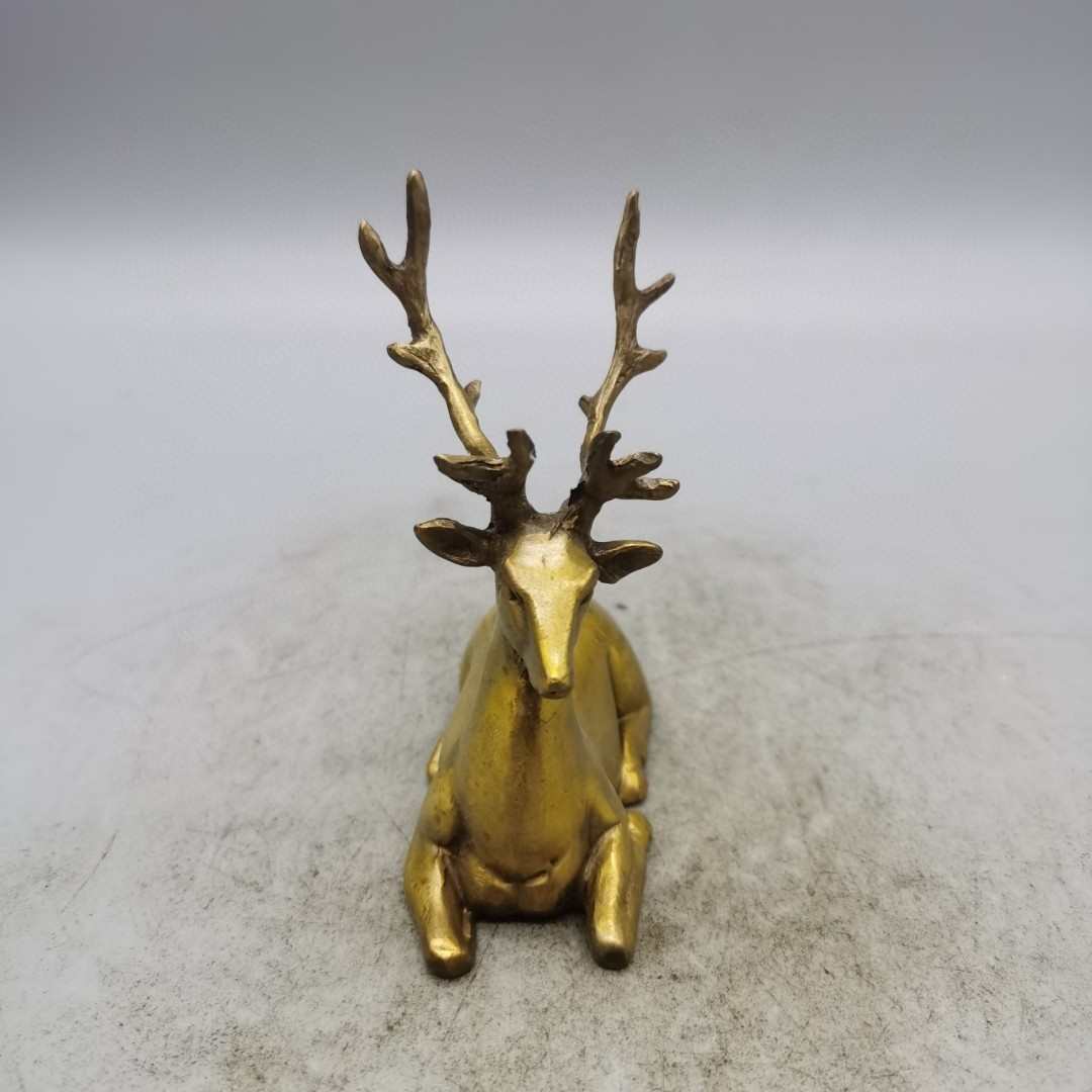 古玩铜器纯铜鹿摆件梅花鹿福鹿路C路发财一路有你古风茶玩书房装
