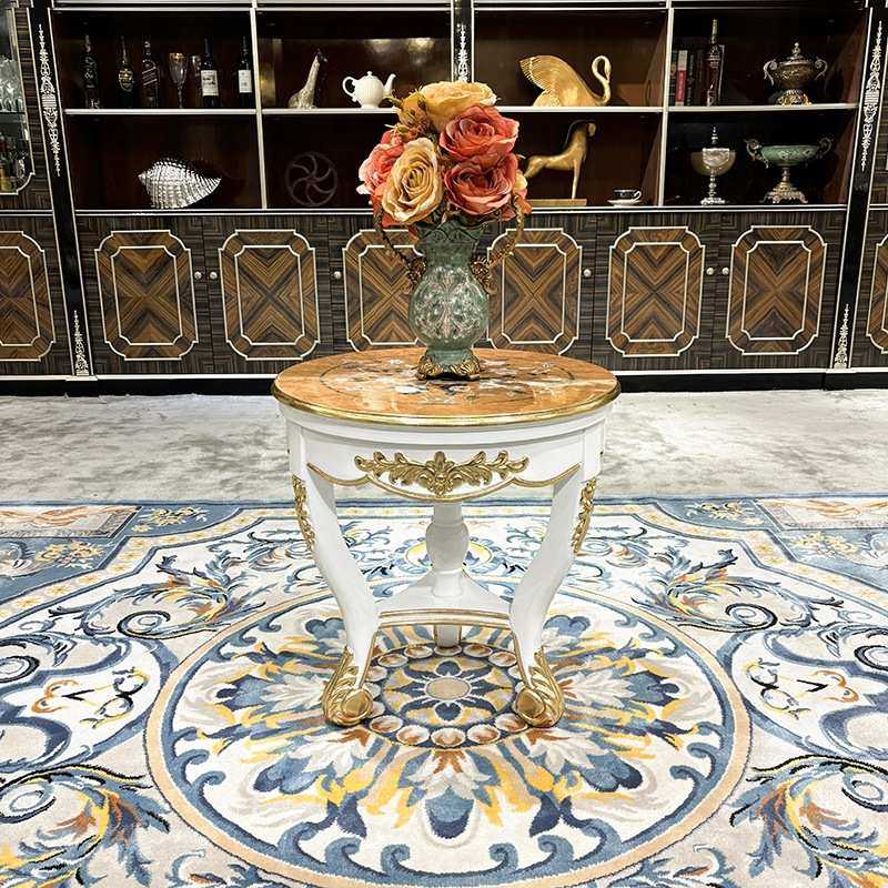 锐森贵族 法式实木小茶几 欧式贝壳木皮小圆几客厅沙发边雕花茶桌