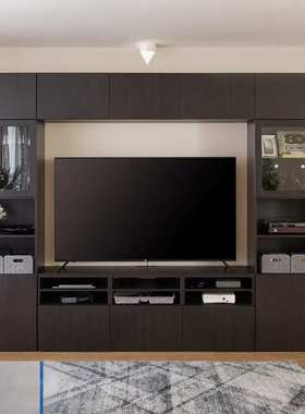 电视柜玻璃橱柜BESTA贝达现代简约电视柜子组合视听设备储物收纳