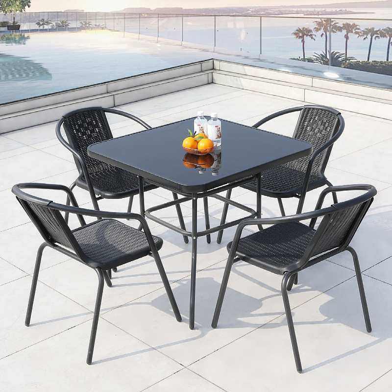 厂家直销户外庭院桌椅折叠桌椅组合套装别墅花园阳台铁艺玻璃桌椅