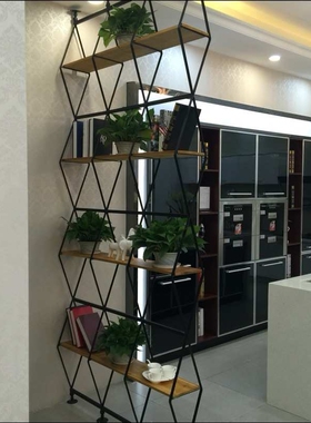 美式复古实木铁艺隔板置物架门厅玄关隔断多层收纳架书架高墙隔断