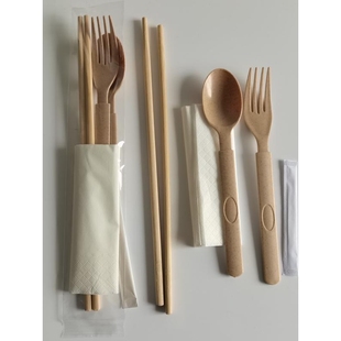 一次性勺子筷子四件套加长分体竹筷子叉勺套装外卖用拌饭披萨刀a^