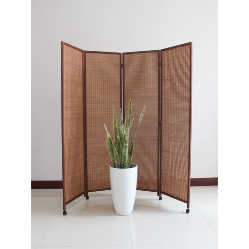 屏风隔断滑轮实木竹编遮阳中式推拉折叠移动简约玄关茶室复古折屏