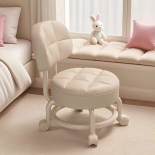 万向轮小凳子儿童圆凳软包椅子板凳家用换鞋凳带滑轮矮凳靠背客厅