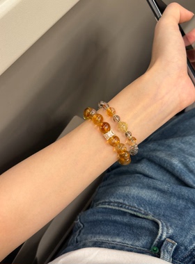 小晶灵bibi黄水晶招财手链女黄塔晶10mm通透气质手饰转运送礼