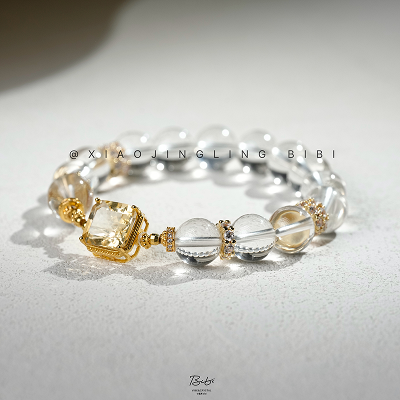 小晶灵bibi~【白权杖】2A净体天然白水晶手串黄水晶轻奢招财高级