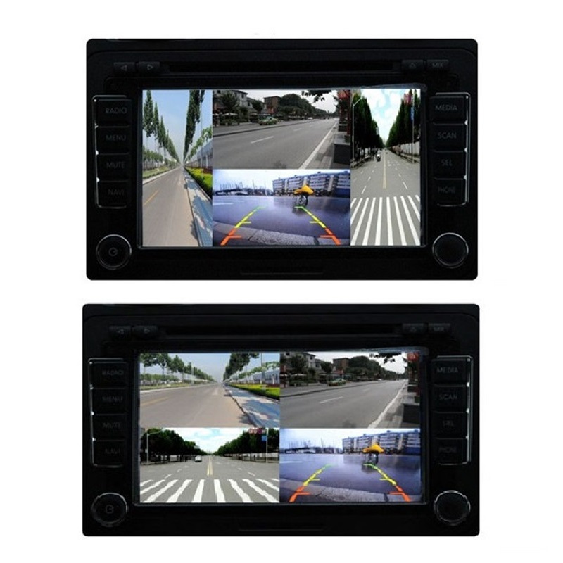 360全景盲区摄像头车载四画面分割器左右盲区侧视前后视同屏显示