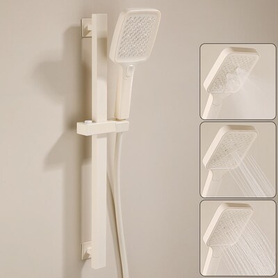 奶油白增压淋浴花洒顶喷 家用不锈钢手持喷头 手喷莲蓬头PVC软管