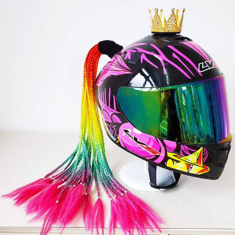 头盔辫子机车摩托车电动车女外卖装饰24根吸盘辫子马尾辫小辫脏辫