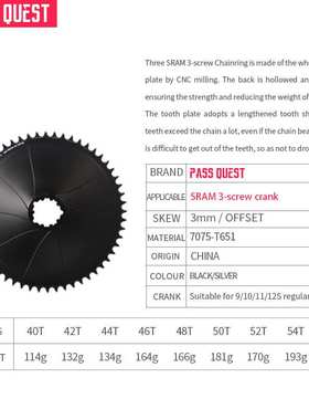 PASS QUEST越野公路gravel 速联直装正负齿单盘3钉 3mm axs12速