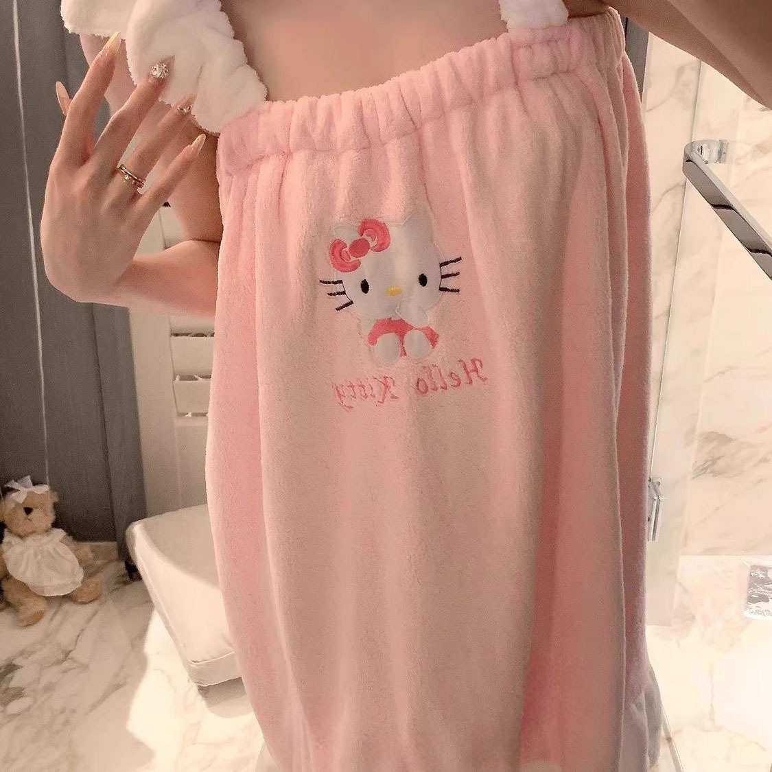 新款家用可爱小猫吊带浴裙女加厚珊瑚绒吸水速干洗澡浴袍宿舍浴裙,3C数码配件,USB灯,淘宝优惠券,粉丝福利购,淘宝优惠卷