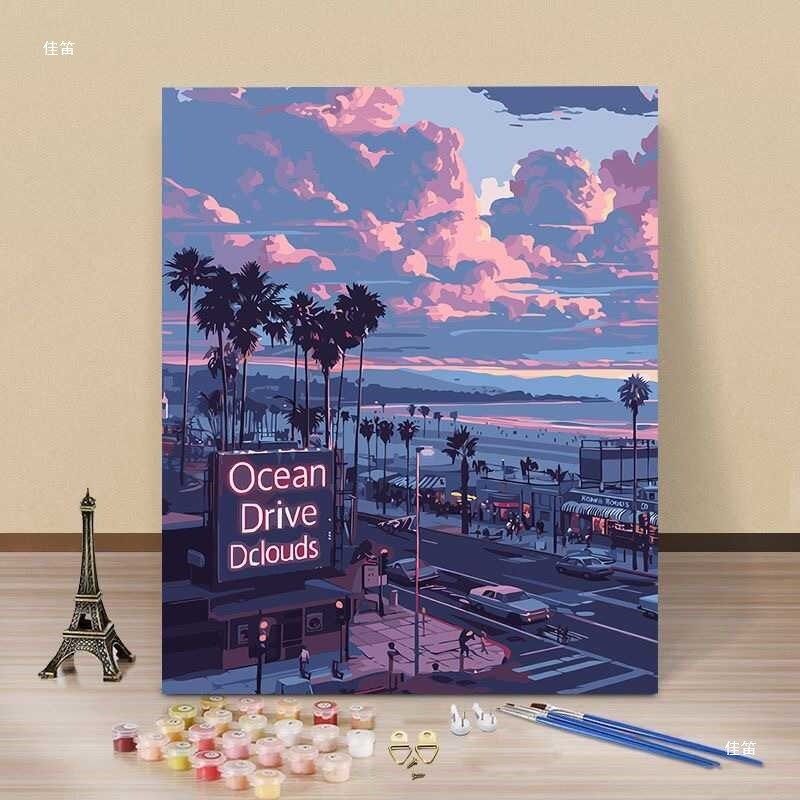 海滨小镇填充涂色手工手绘丙烯油彩画解闷房间装饰画简约现代其他,家居饰品,DIY/数字油画,淘宝优惠券,粉丝福利购,淘宝优惠卷